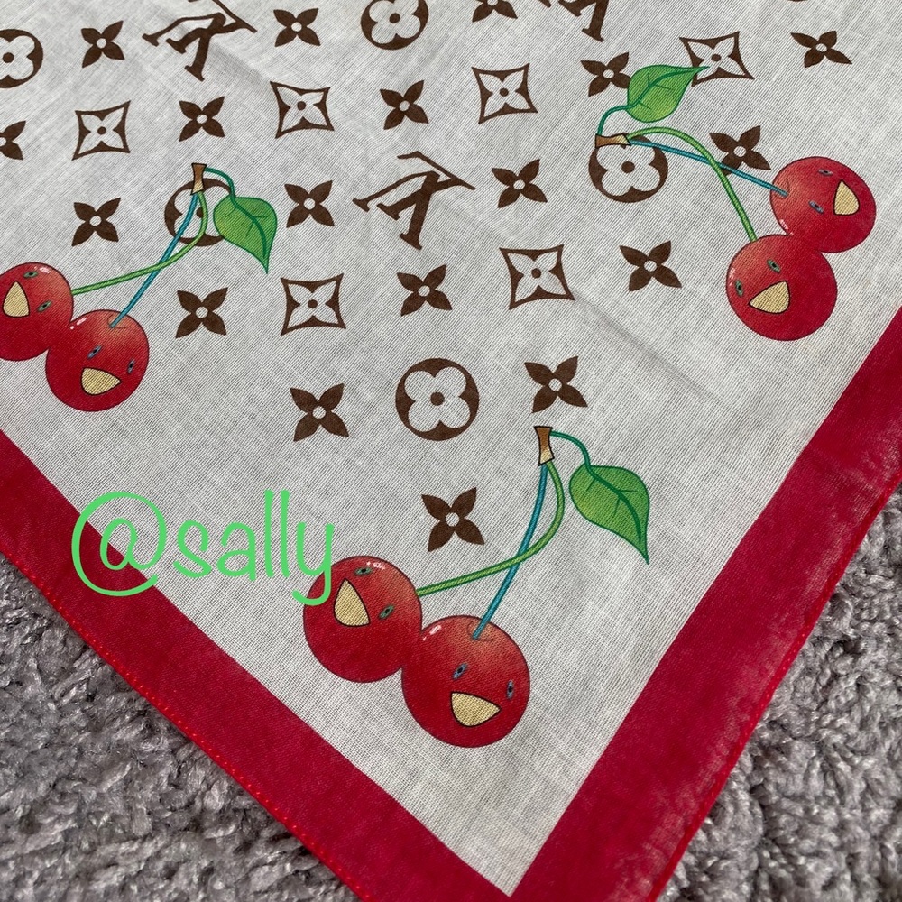 Super Rare 🔥 Louis Vuitton Murakami cherry Monogram white bandana scarf